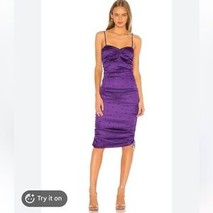 For Love & Lemons Purple Satin Polka Dot Slip Dress